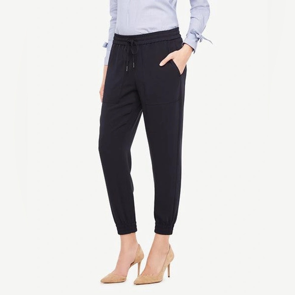 Ann Taylor dressy jogger pants drawstring waistband atlantic navy blue size S